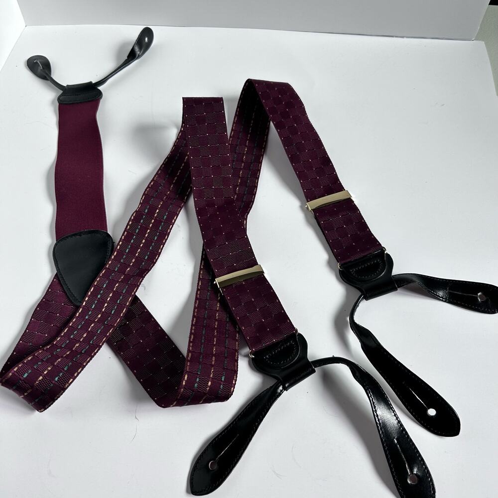 Trafalgar Suspenders Maroon Gold Grosgrain Lightweight Brass Made in England